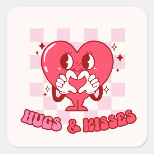 Sticker Carré Coeur rose accolades et baisers