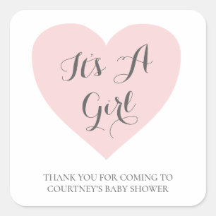 Sticker Carré Coeur Rose Cute C'Est Un Baby shower Fille