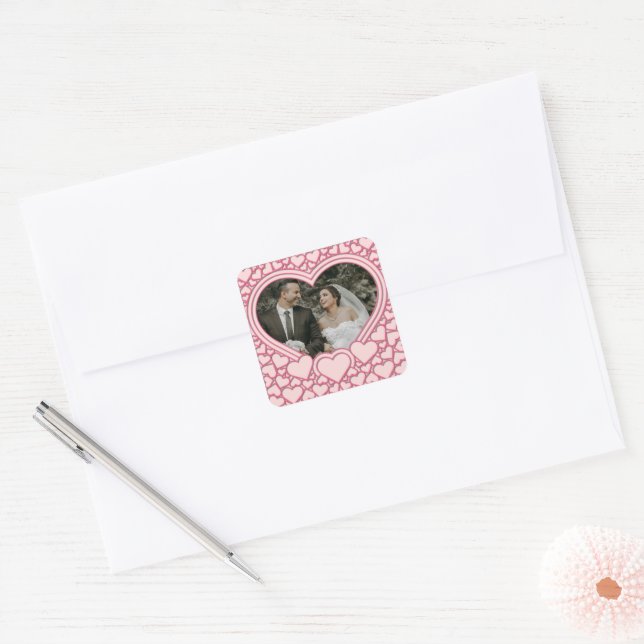 Sticker Carré Cœur Rose Élégant (Enveloppe)