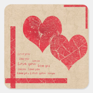Sticker Carré coeur rouge amour Saint Valentin