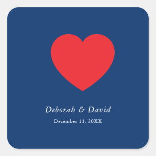 Sticker Carré Cœur Rouge Bleu Mariage Minimaliste Moderne