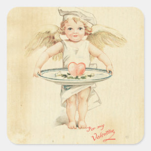 Sticker Carré Coeur rouge d'ange vintage de Saint-Valentin de
