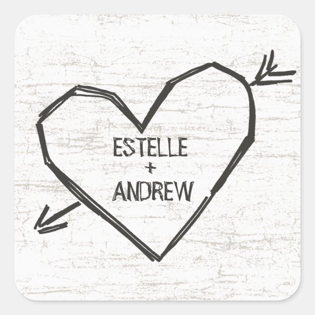 Sticker Carré Coeur sculpté avec des noms (Devant)