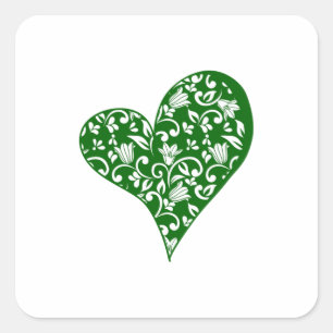 Sticker Carré Coeur vert avec fleurs et vignes