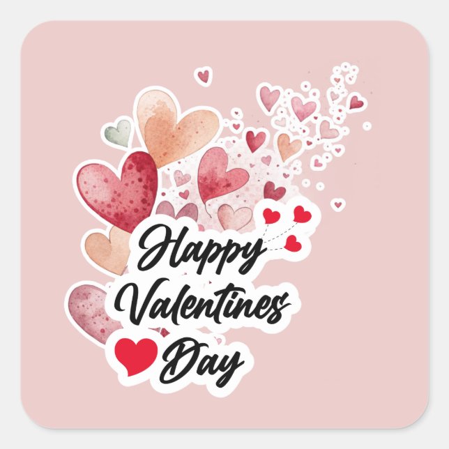 Sticker Carré Cœurs à l'aquarelle romantiques "Joyeuse Saint-Val (Devant)