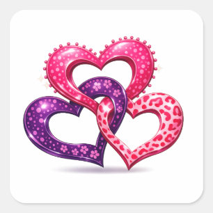 Sticker Carré Cœurs Colorés Entrelacés Design Amoureux Romantiqu