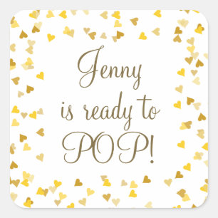 Sticker Carré Cœurs d'amour dorés Prêts à éclore Baby Shower/Bap