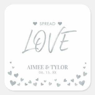 Sticker Carré Coeurs d'argent répandent l'amour mariage Faveur