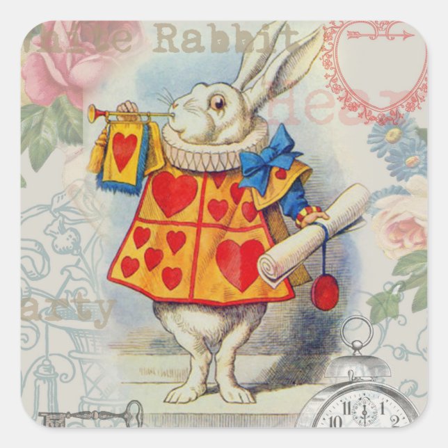 Sticker Carré Coeurs de lapin blanc Alice Classic (Devant)