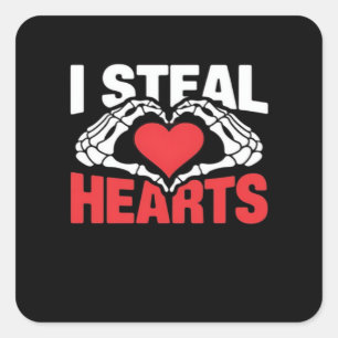 Sticker Carré Coeurs de vol Valentines Jour Funny Skeleton Hand 