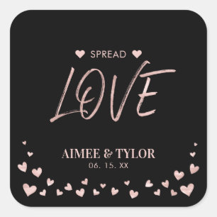 Sticker Carré Coeurs d'or rose répandre l'amour mariage Favor Sq