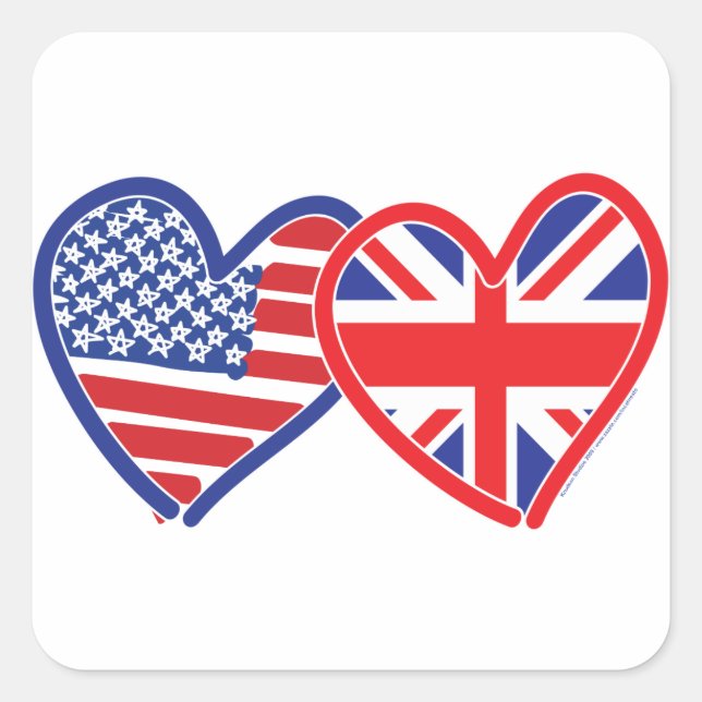 Sticker Carré Coeurs du drapeau américain Union Jack (Devant)