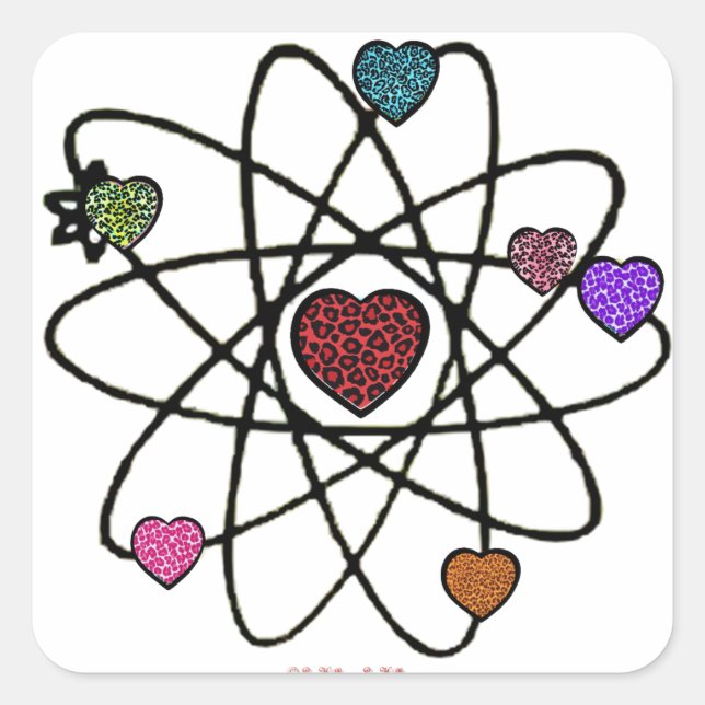 Sticker Carré Coeurs Empreintes de léopard de Valentine atomique (Devant)