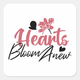 Sticker Carré Coeurs fleurissent à nouveau - Citation Florale In