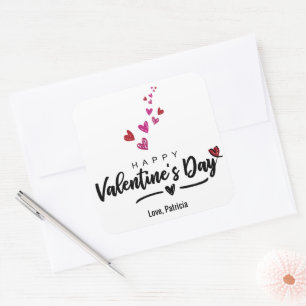 Sticker Carré Coeurs griffés Saint-Valentin Script Red Pink