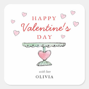 Sticker Carré Coeurs Heureuses Saintes-Valentin mignons rose et