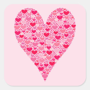 Sticker Carré Coeurs minuscules Grand Coeur sur rose Rose