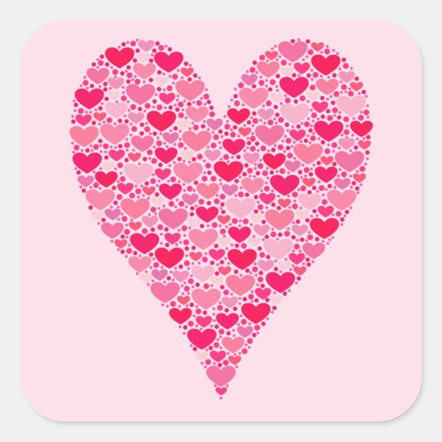 Sticker Carré Coeurs minuscules Grand Coeur sur rose Rose (Devant)