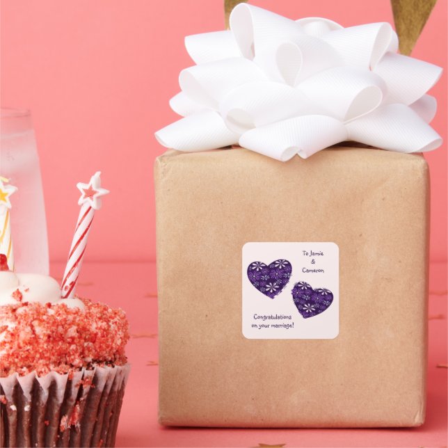 Sticker Carré Cœurs Modernes Félicitations Pour Votre Mariage (Fête)