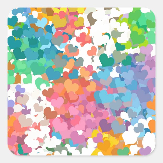 Sticker Carré Coeurs Pastel Confetti (Devant)