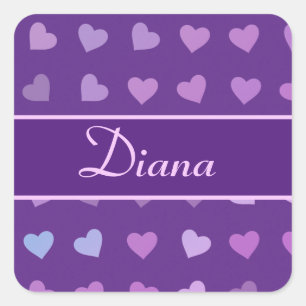 STICKER CARRÉ COEURS PASTEL PURPLE PERSONNALISÉ