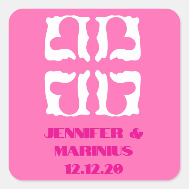 Sticker Carré Cœurs roses et blancs bubble gum (Devant)