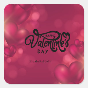 Sticker Carré Cœurs Rouges Bonne Saint-Valentin