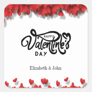 Sticker Carré Cœurs Rouges Bonne Saint-Valentin