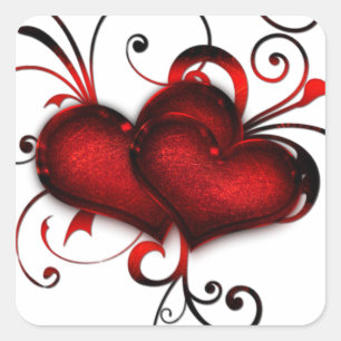 Sticker Carré Coeurs rouges de Saint-Valentin avec des boucles