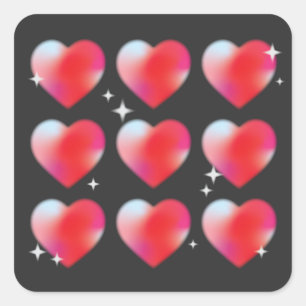 Sticker Carré Coeurs rouges en arrière - plan noir, Saint Valent