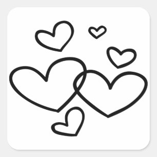 Sticker Carré Cœurs Rouges Et Noirs Amour Mariage / Fiançailles
