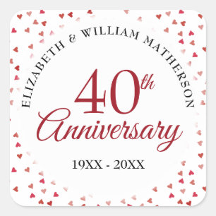 Sticker Carré Cœurs rubis 40e anniversaire
