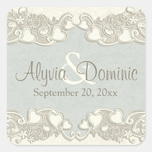 Sticker Carré Coeurs vintages ivoire et vieillissement