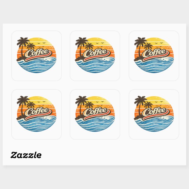 Sticker Carré Coffee Retro Sunset Design (Feuille)
