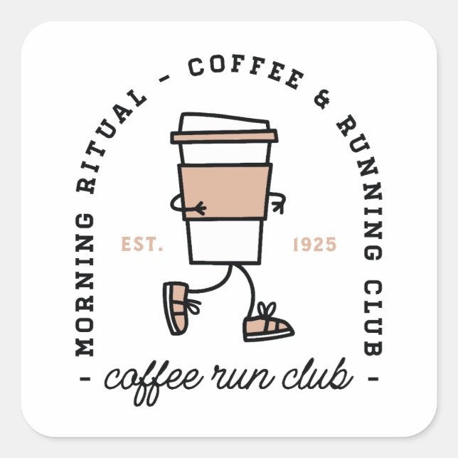 Sticker Carré Coffee run club funny running lovers aesthetic (Devant)