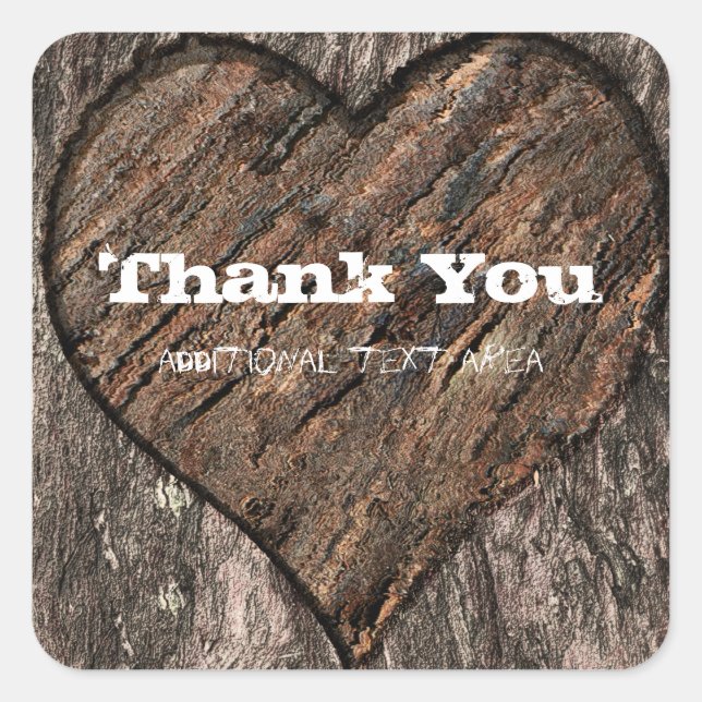 Sticker Carré Coffret Cadeau de Mariage Rustique Écorce de Tronc (Devant)