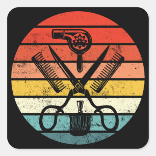 Sticker Carré Coiffeur graphique Retro Sunset