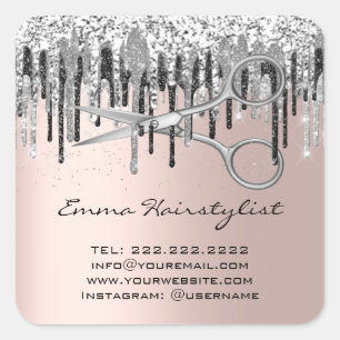 Sticker Carré Coiffeur Hair Styliste Ciseaux Parties scintillant