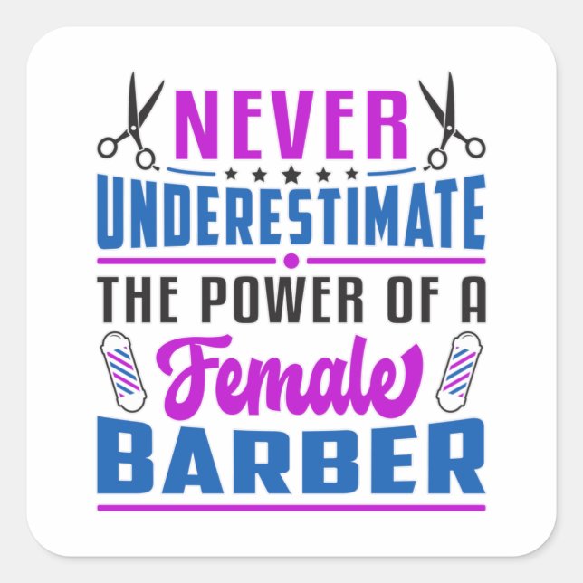 Sticker Carré Coiffeuse Stylo Barber Ciseaux Coiffeur Idée cadea (Devant)