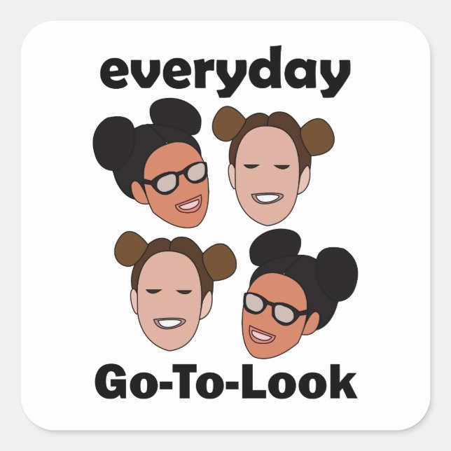 Sticker Carré Coiffure Space Buns Mode Quotidienne Aller-Retour (Devant)