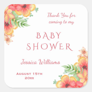 Sticker Carré Coin de fleurs à l'aquarelle chic pour Baby Shower