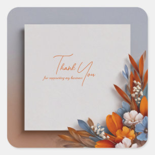 Sticker Carré Coin floral moderne orange et bleu rouillé