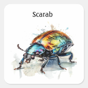 Sticker Carré Coléoptère iridescent en aquarelle, personnalisé