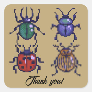 Sticker Carré Coléoptères merci, pixelart