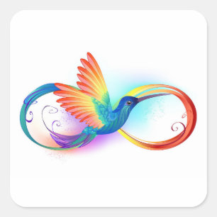 Sticker Carré Colibri arc-en-ciel avec symbole d'infini