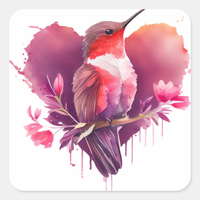 Sticker Carré Colibri Mignon  Saint-Valentin (Devant)