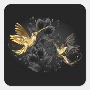 Sticker Carré Colibri noir et or