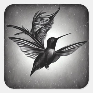Sticker Carré Colibri peint en noir et blanc