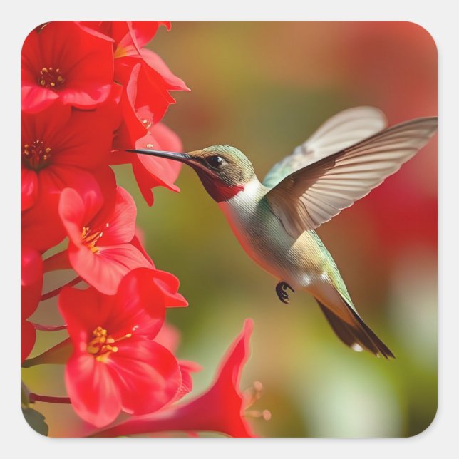 Sticker Carré Colibri Sirotant Le Nectar (Devant)