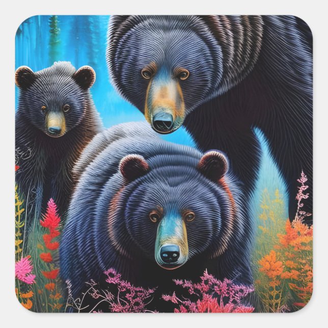 Sticker Carré Collage de la famille de l'ours (Devant)